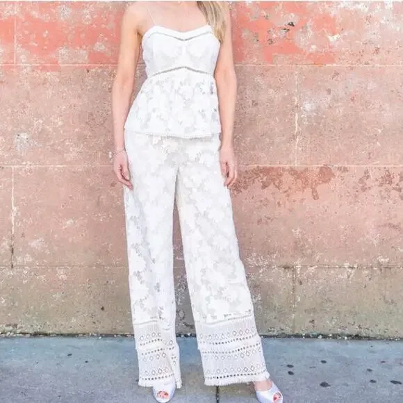 Rachel Zoe Margo Floral Lace Jumpsuit Sleeveless White Ecru Size 2 Preowned - Picture 2 of 12